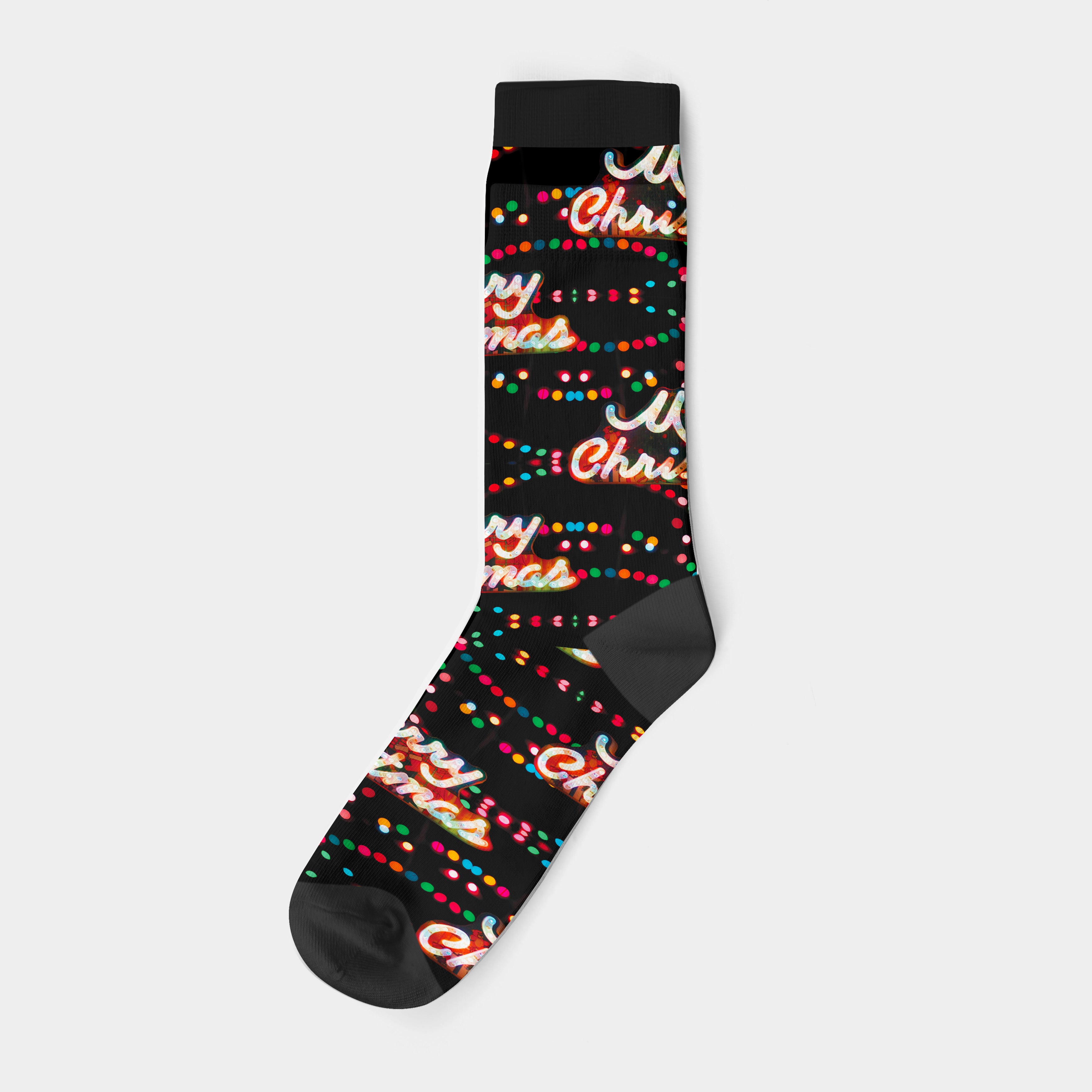 Merry Christmas Light Crew Sock (9")